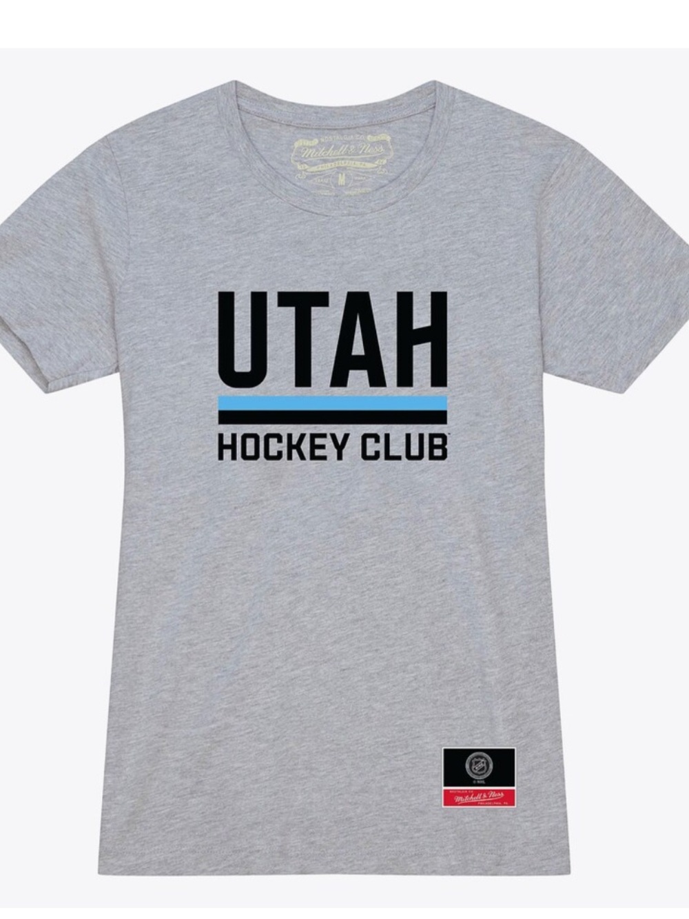 Mitchell & Ness Women's Utah Mammoth Gray Bar Lockup T-Shirt size L new NHL